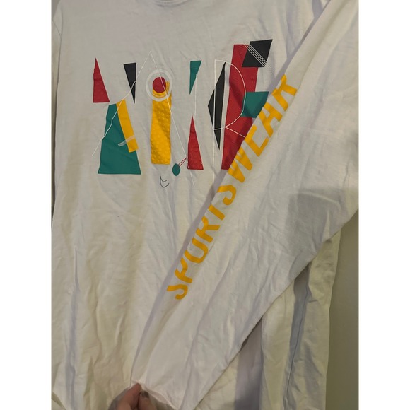 Nike Sportswear Long Sleeve T-Shirt White Geometric Colorful Mens Size Medium - Picture 1 of 5